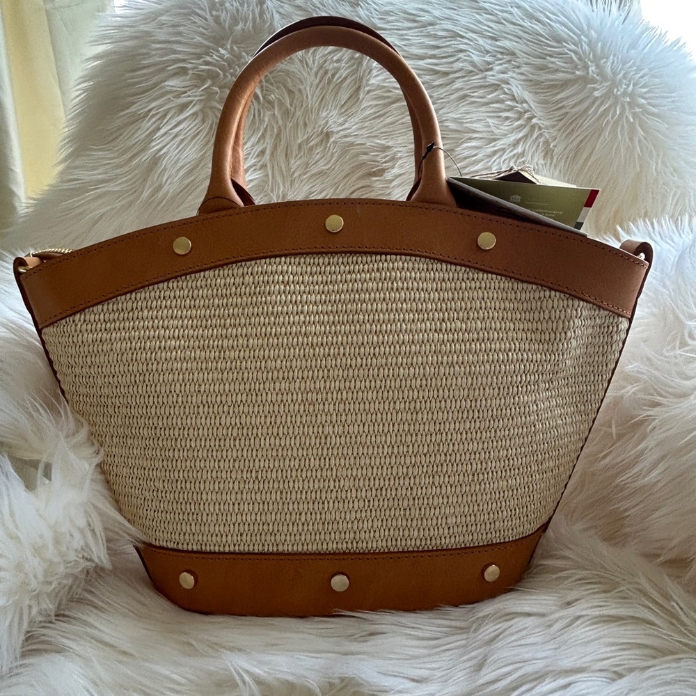 $395 Retail NWOT Pratesi Brown and Cream Women's Italian Tote Bag - Picture 7 of 10